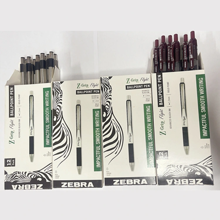 Société de stylos ZEBRA --- De nombreux types de stylos différents sont emballés dans une boîte selon les exigences.